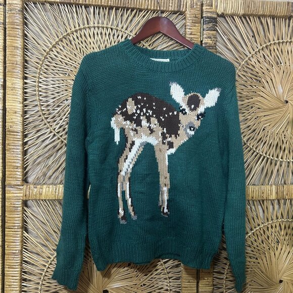Vintage by Peter Jensen Womens Pull-Over Sweater Green Deer Print Size XS - Picture 1 of 6